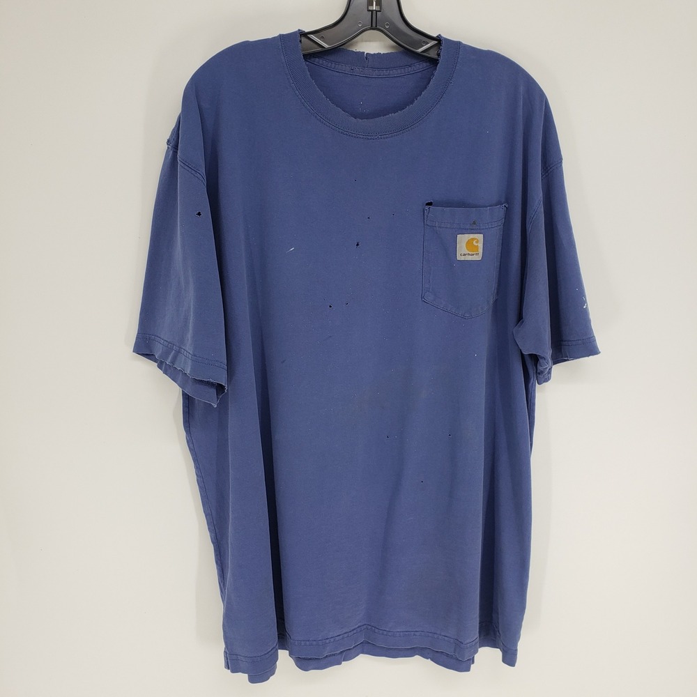 Carhartt Distressed Pocket T-Shirt Men Size XL Blue Trashed Workwear K87RYL